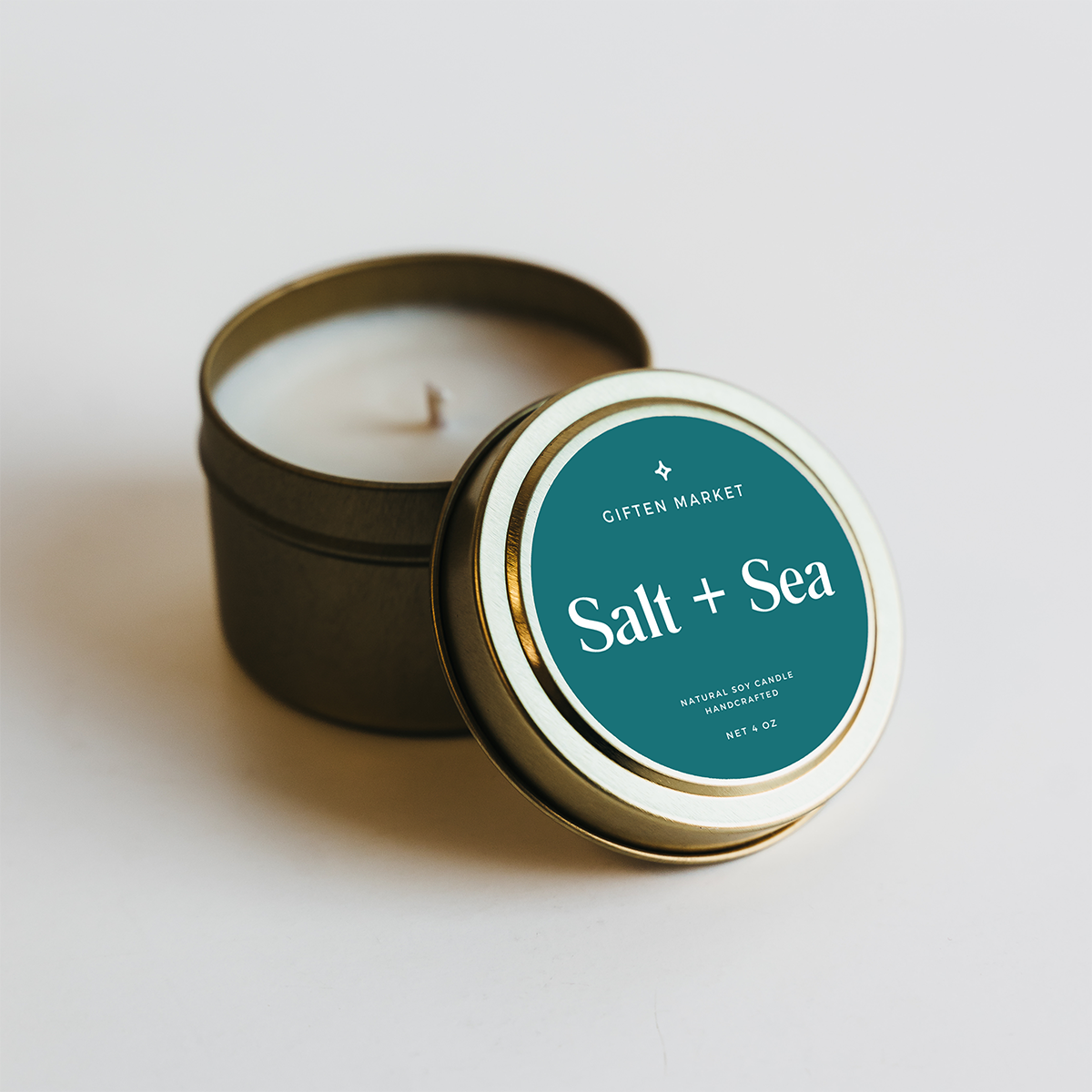 Salt & Sea Soy Candle - 4oz Gold Travel Tin Summer Scent