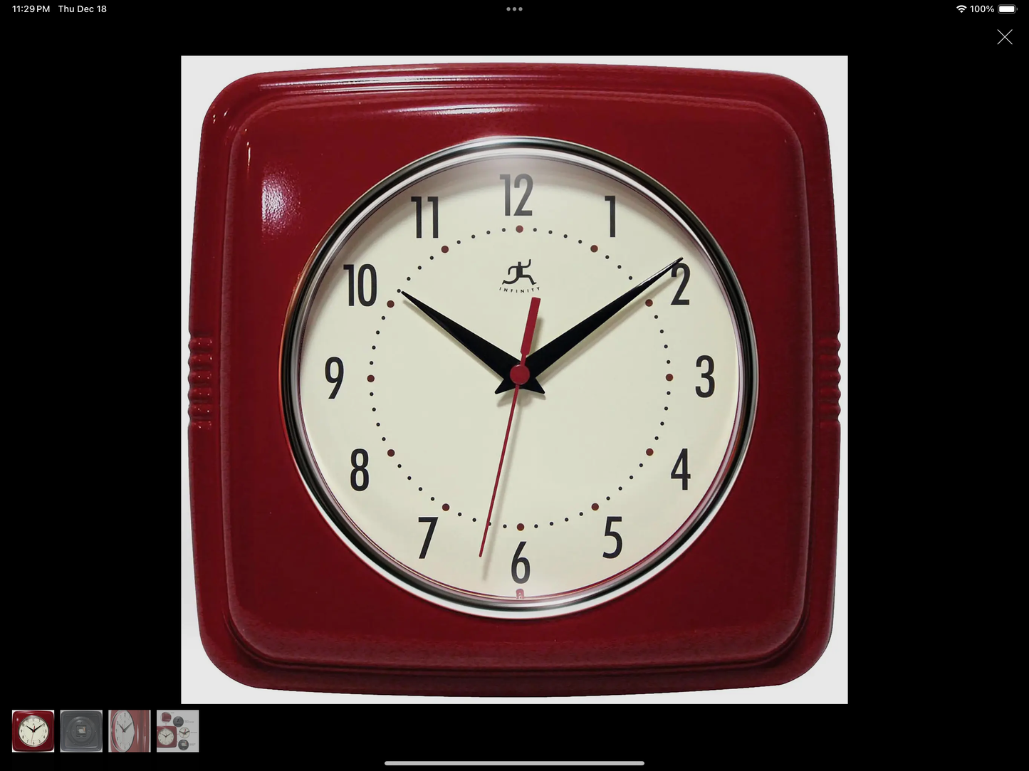 Square Retro Red Indoor Wall Clock