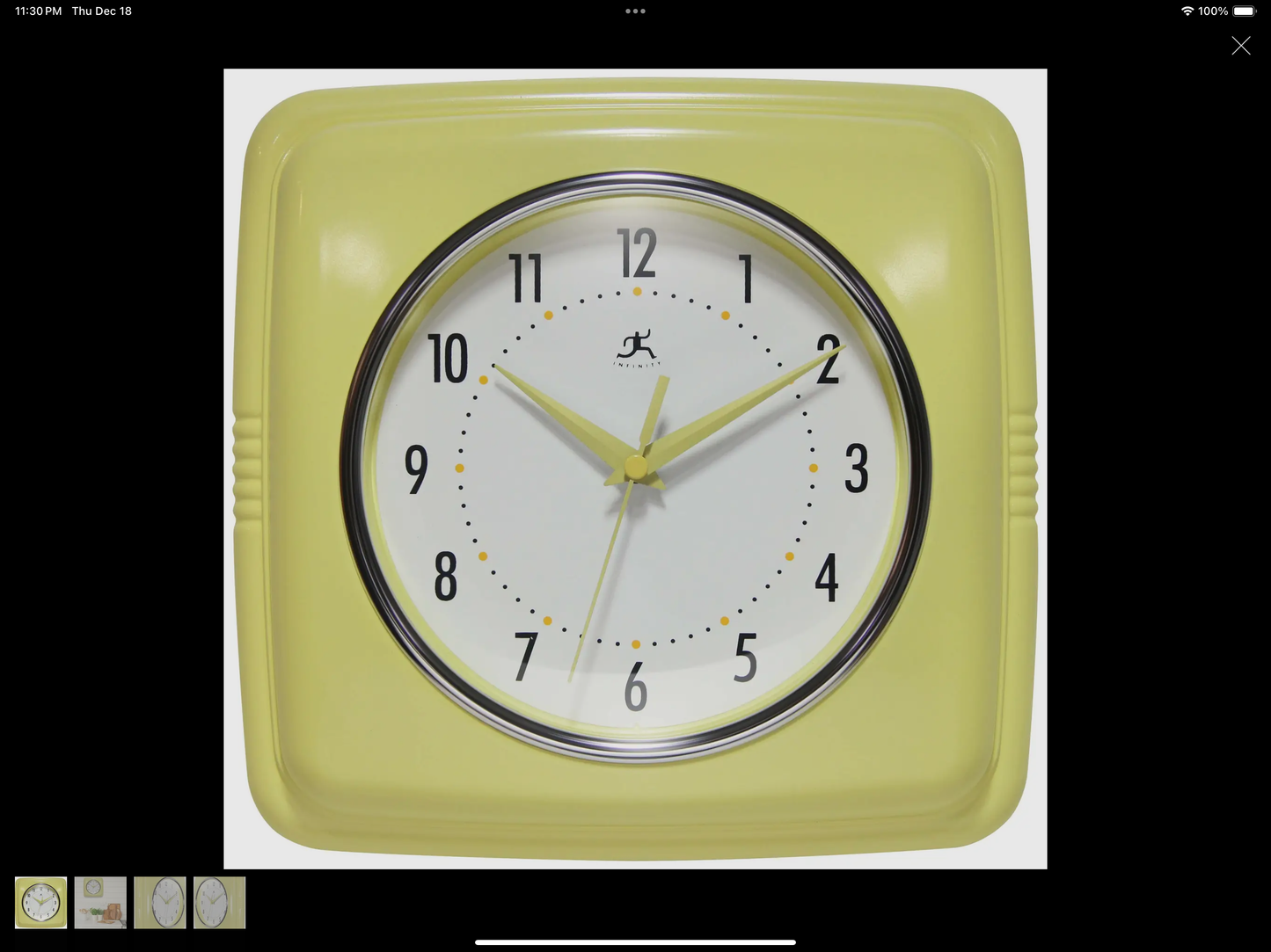 Square Retro Lime Yellow Indoor Wall Clock