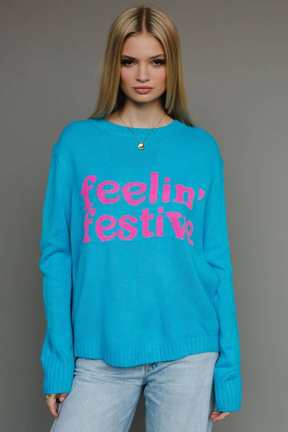 Blue Feelin' Festive Sweater