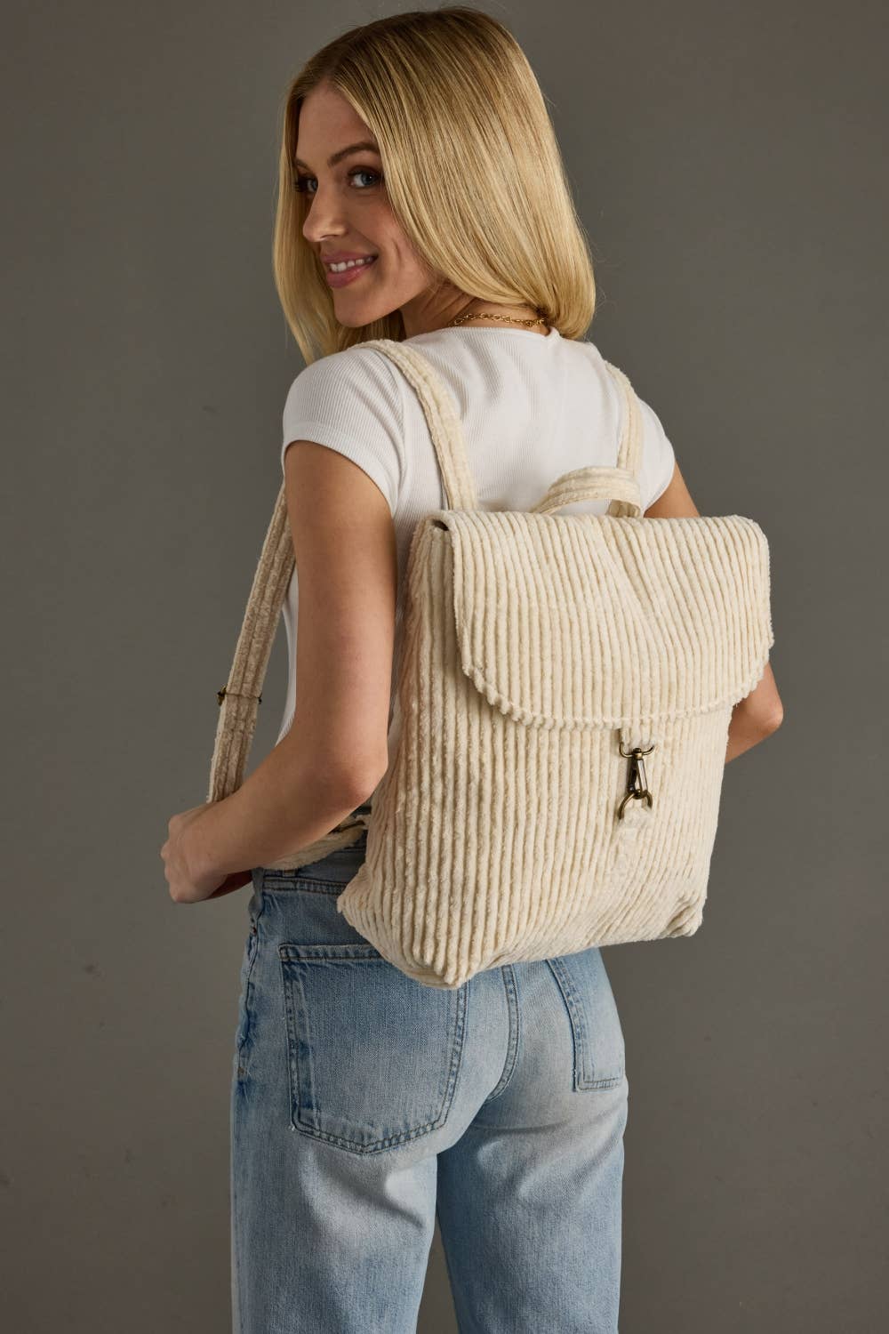Cream Corduroy Backpack
