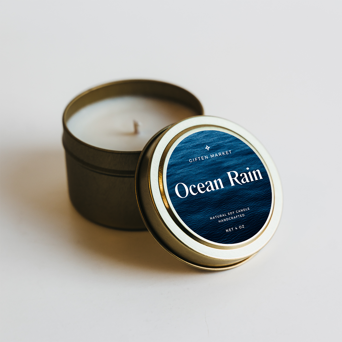Ocean Rain Soy Candle - 4 oz Gold Travel Tin - Relaxation