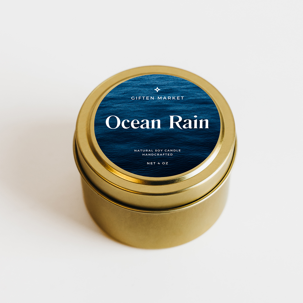 Ocean Rain Soy Candle - 4 oz Gold Travel Tin - Relaxation