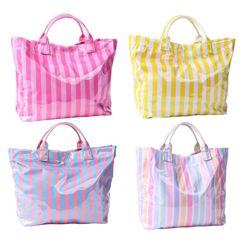 Large Striped Vinyl Tote Bags | 40P595