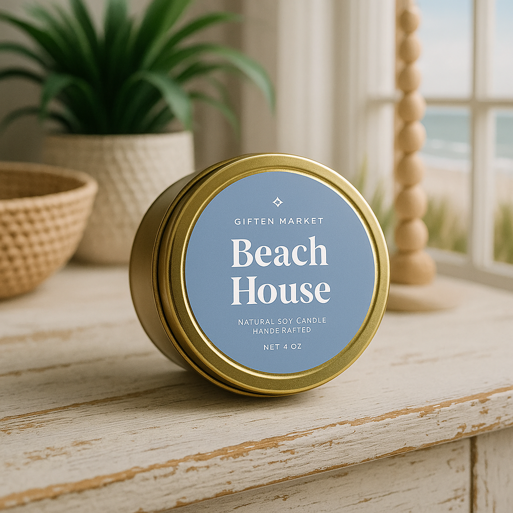 Beach House Soy Candle - 4oz Gold Travel Tin - Small Batch