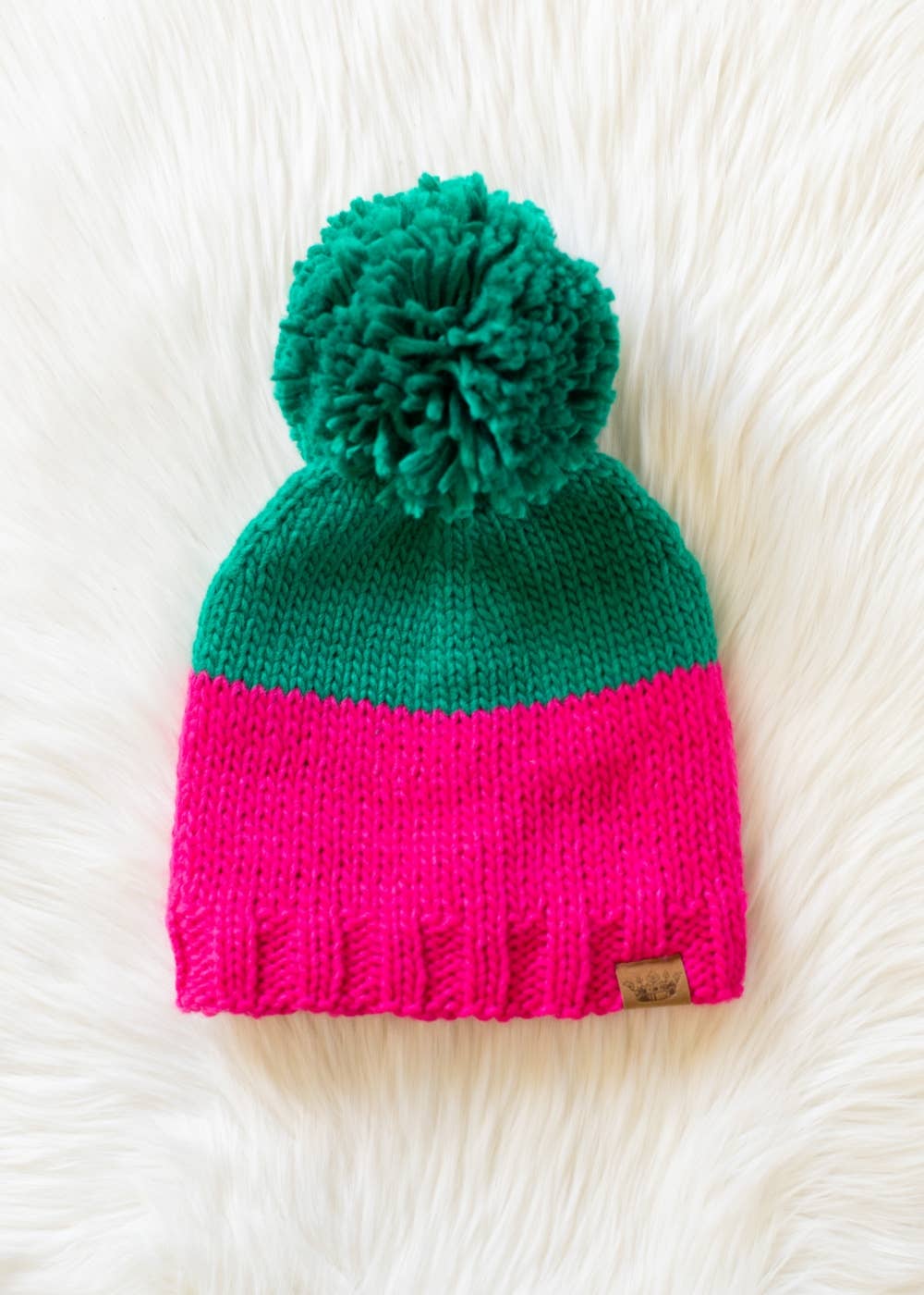 Green & Pink Color Block Pom Hat