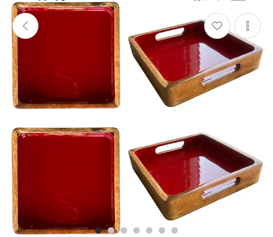 10 Inch Red Square Serving Tray W/Handles