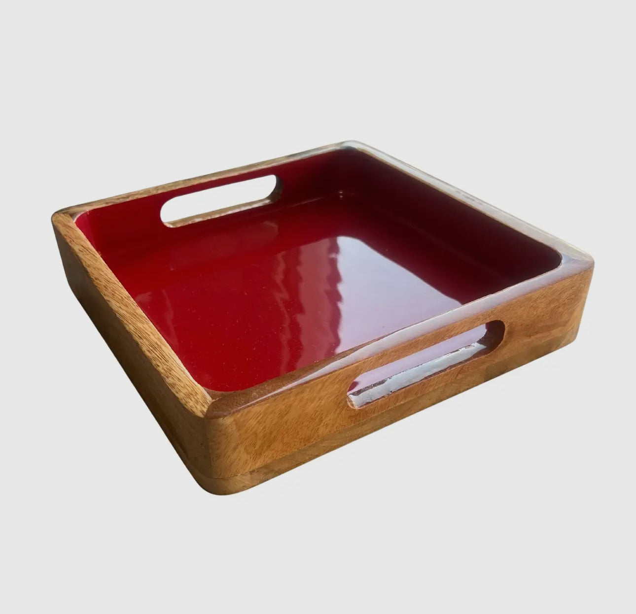 10 Inch Red Square Serving Tray W/Handles