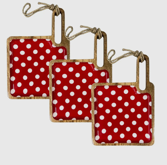 12 Inch Red & White Polka Dot Tray W/Handle