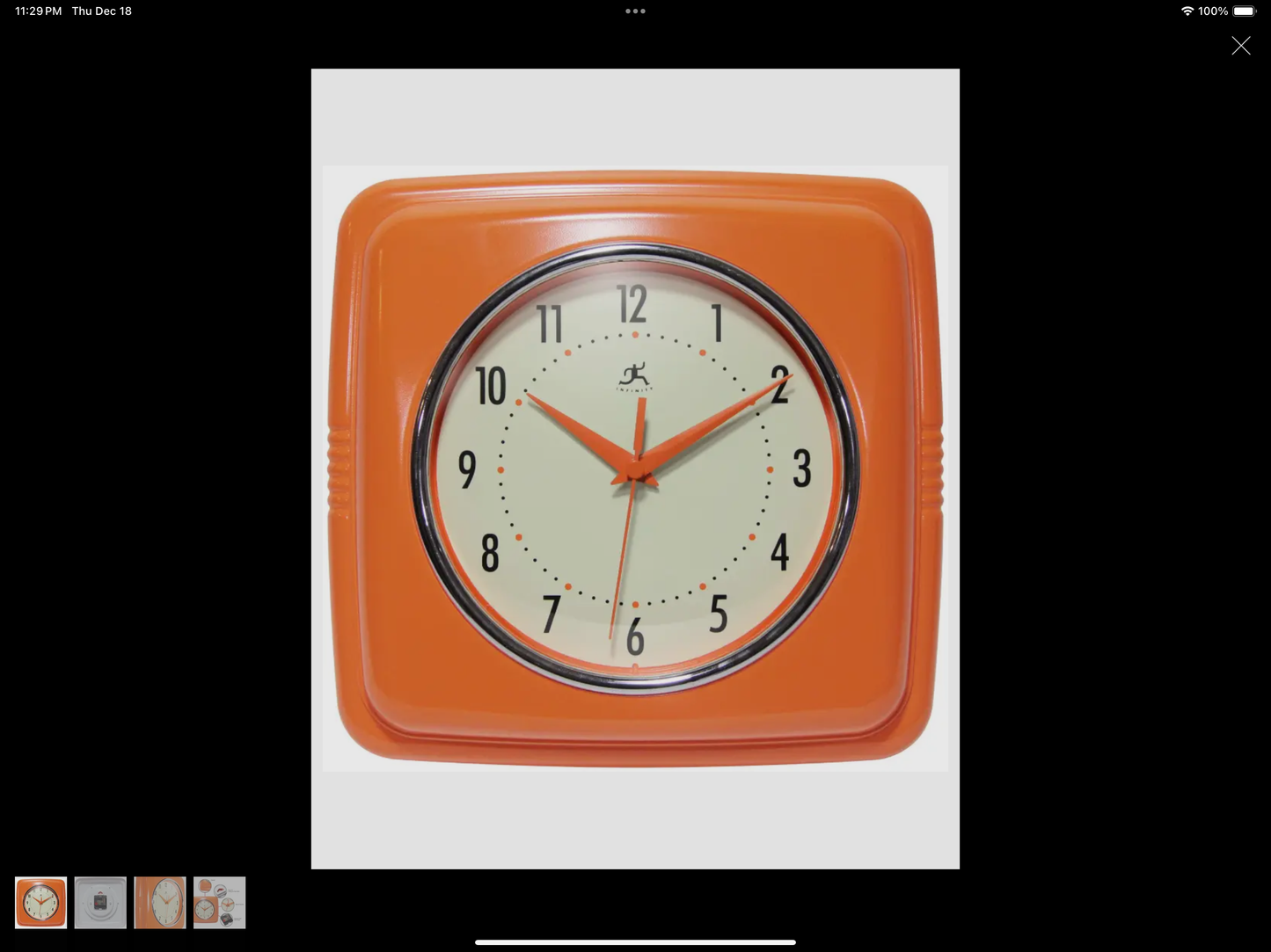 Square Retro Orange Indoor Wall Clock