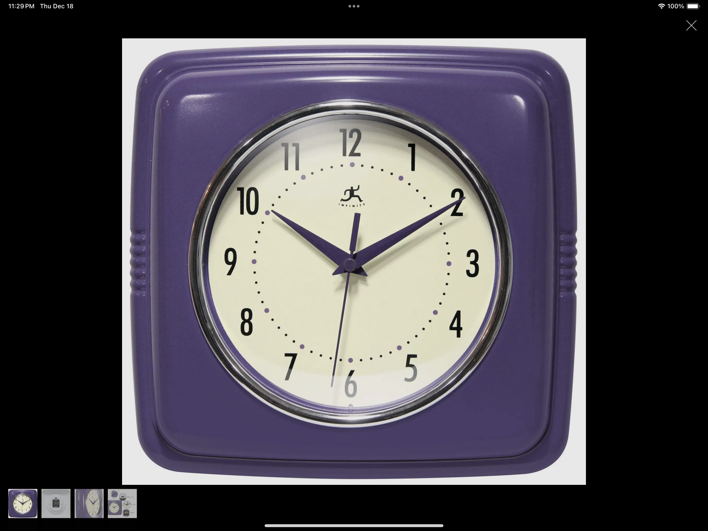 Square Retro Purple Indoor Wall Clock
