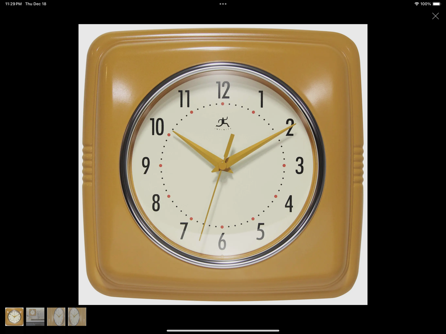 Square Retro Gold Indoor Wall Clock