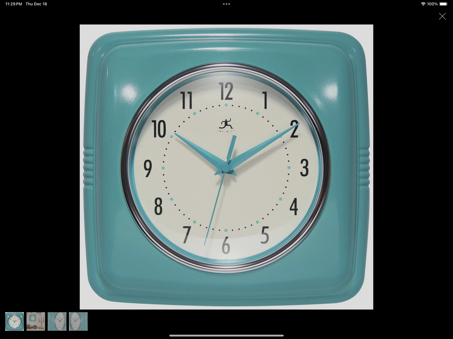 Square Retro Turquoise Indoor Wall Clock