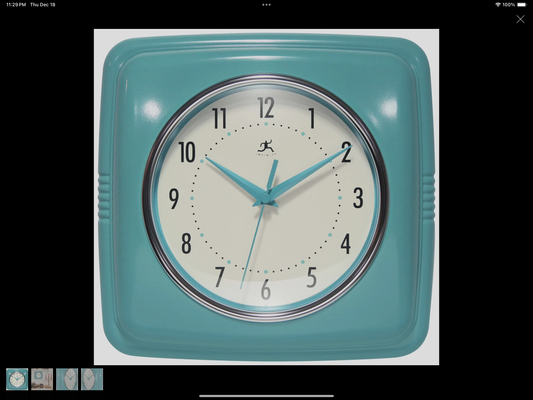 Square Retro Turquoise Indoor Wall Clock