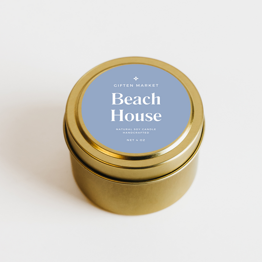 Beach House Soy Candle - 4oz Gold Travel Tin - Small Batch